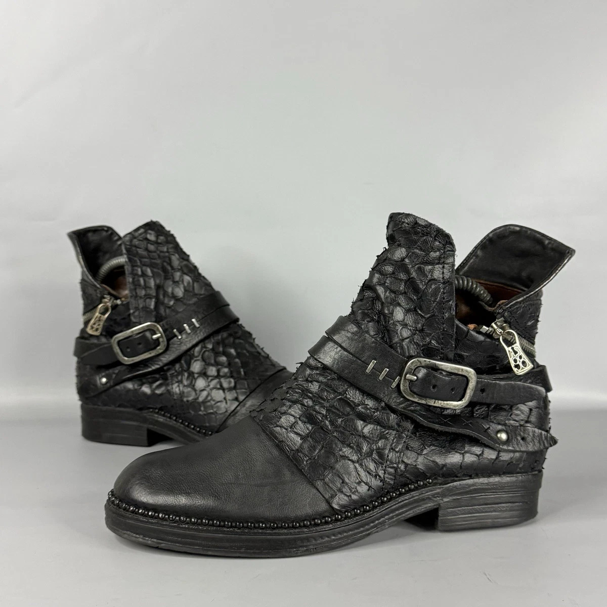 AS 98 Airstep italian Zipper Boho Biker Distressed Black Boots Sz EU 38/US 7.5-8 AS 98 Airstep italian Zipper Boho Biker Distressed Black Boots Sz EU 38/US 7.5-8