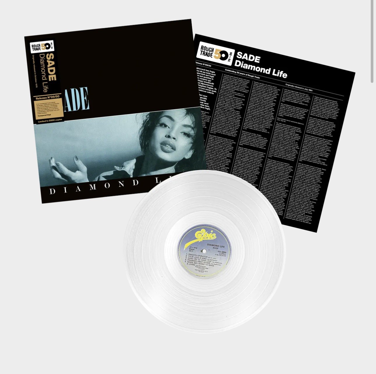 SADE Diamond Life NEW CLEAR Transparent VINYL W/HYPE STICKER/2000