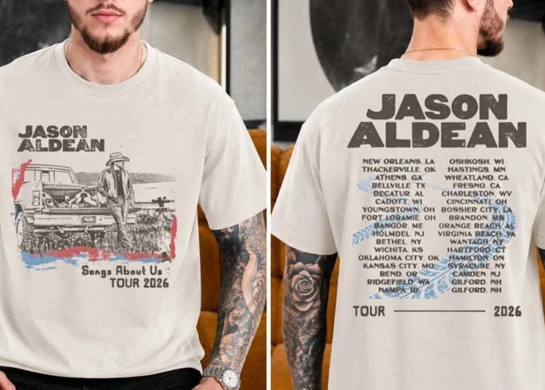 🔥HOT Jason Aldean Songs About Us 2026 Tour Truck Tee Two Sided T-Shirt Reprint