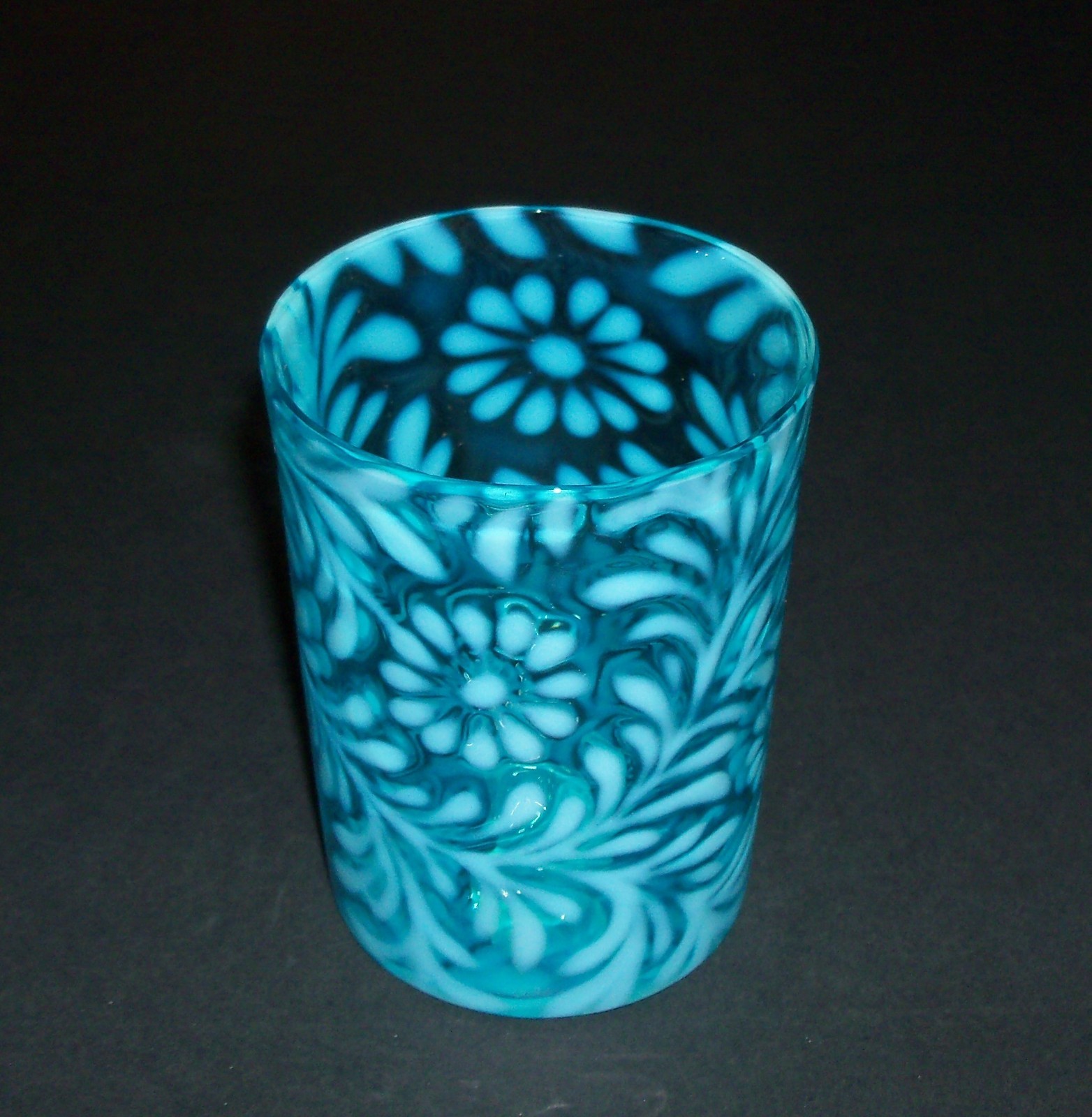 Antique EAPG Northwood Glass Blue Opalescent 8 oz Tumbler Daisy & Fern 3 5/8 Antique EAPG Northwood Glass Blue Opalescent 8 oz Tumbler Daisy & Fern 3 5/8