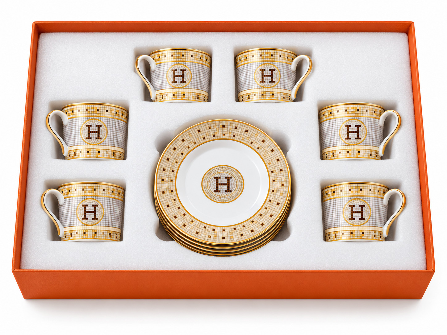 12-pc Mosaic Cup & Saucer Tea or Coffee Set, Service for 6, Bone China