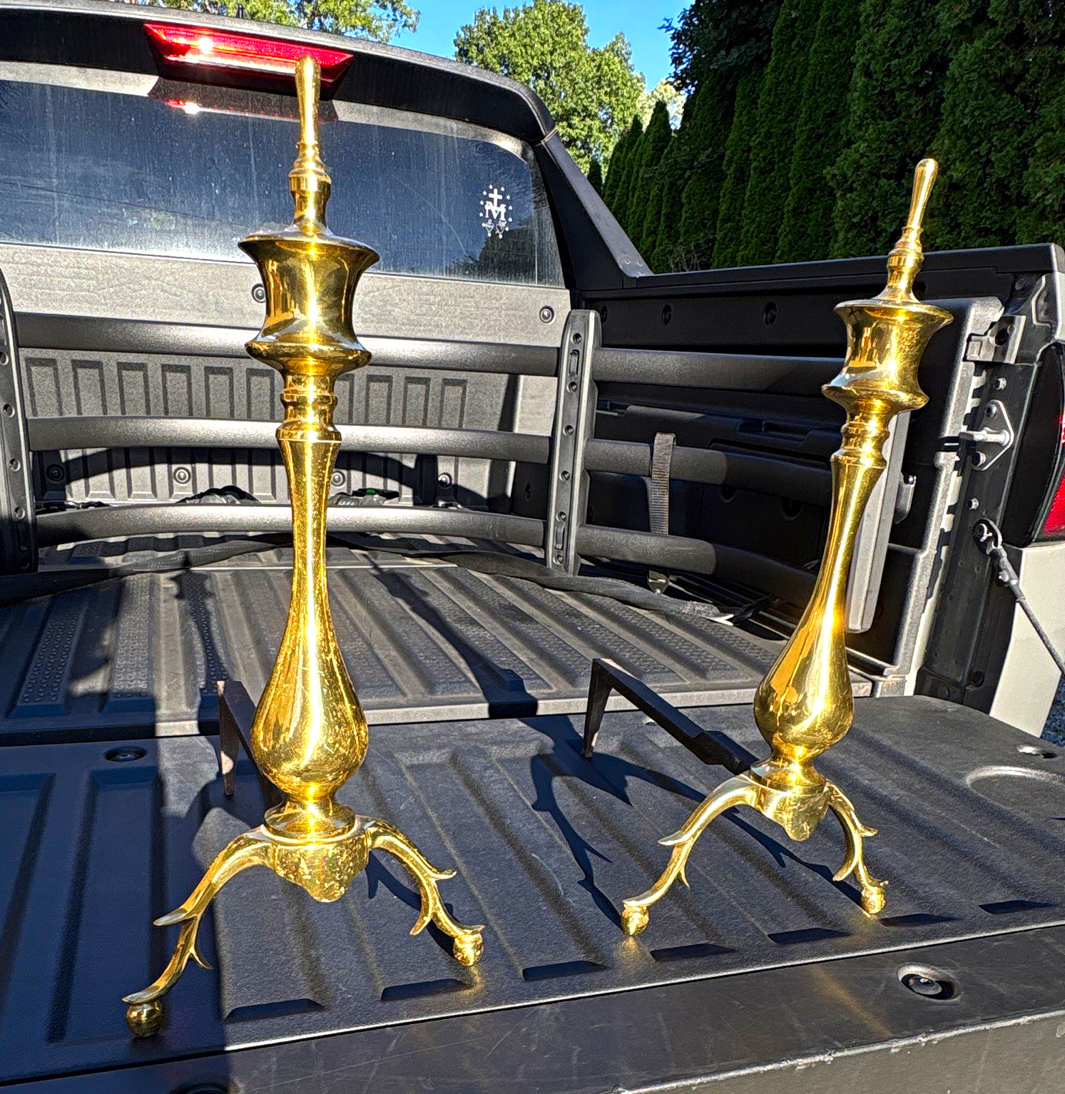 Vintage Brass & Cast Iron Fireplace Andirons Pair 17.5\ Vintage Brass & Cast Iron Fireplace Andirons Pair 17.5\