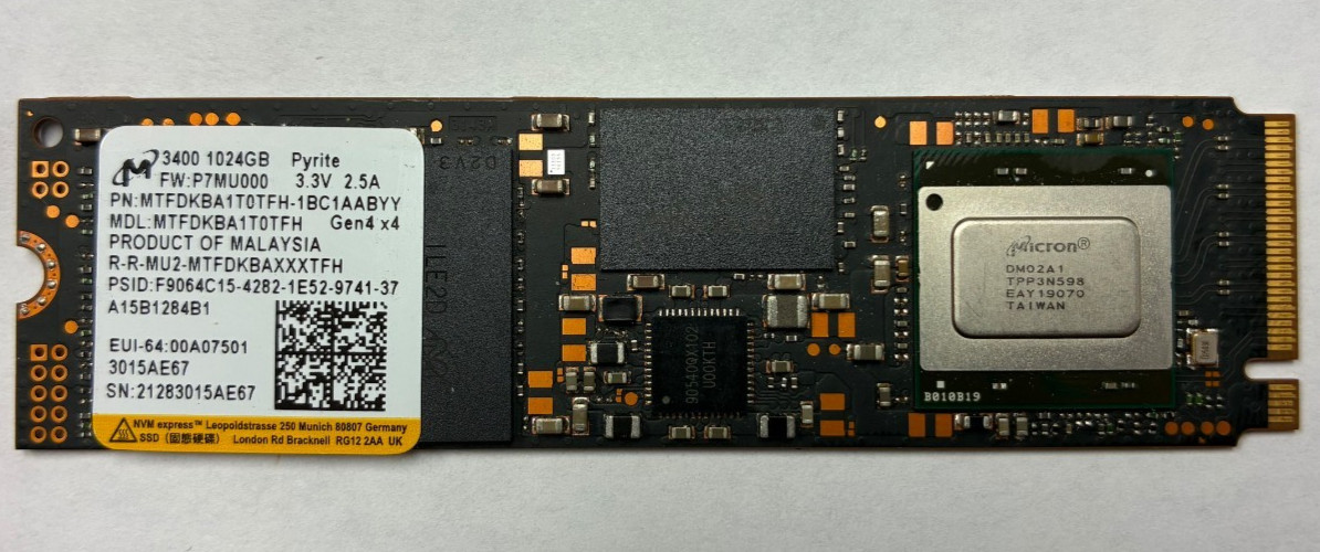 Micron 3400 1024GB M.2 NVMe SSD MTFDKBA1T0TFH PCIe Gen4 x4