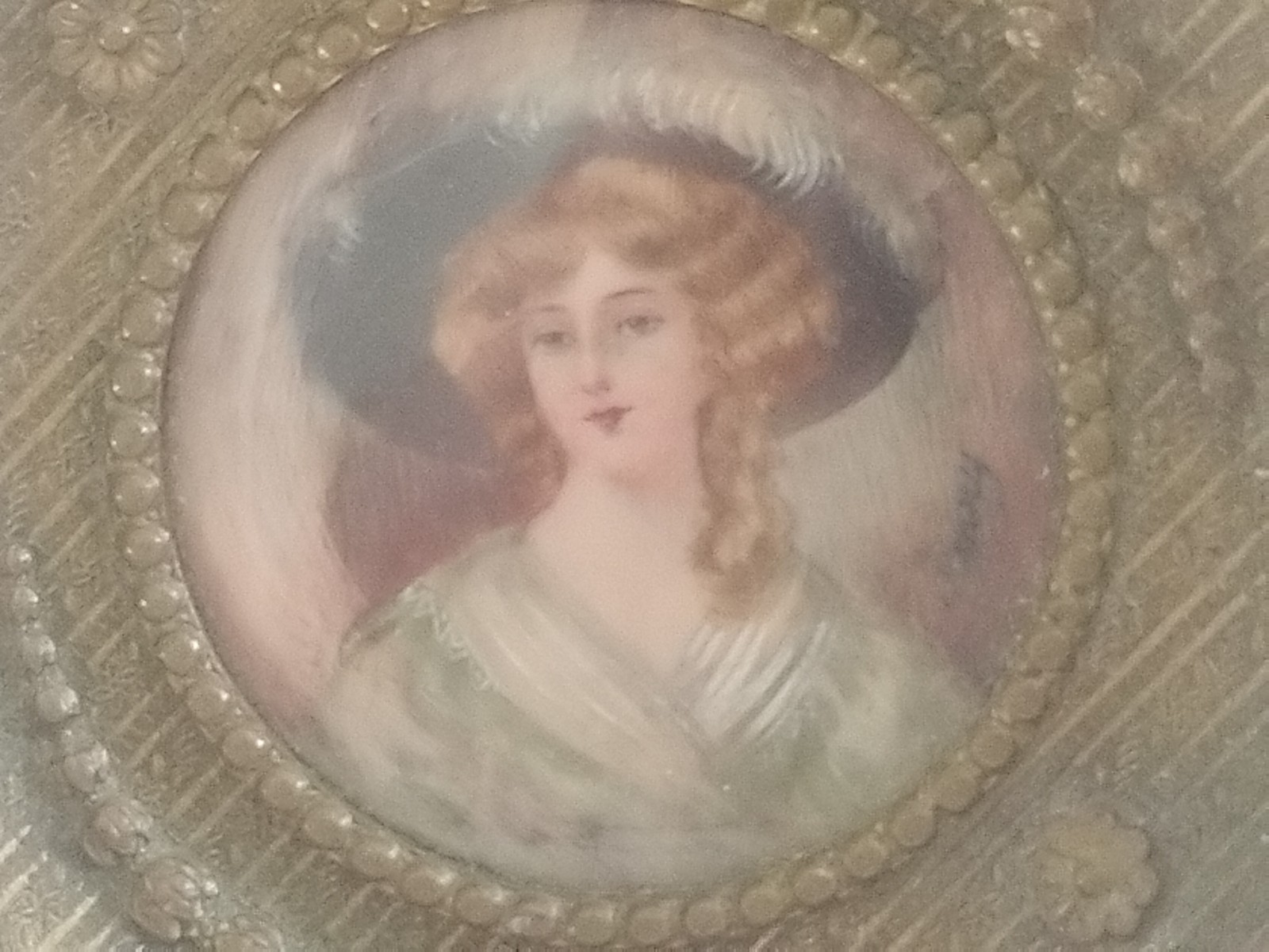 Antique Miniature Painting Portrait French Bronze Frame 3.75\
