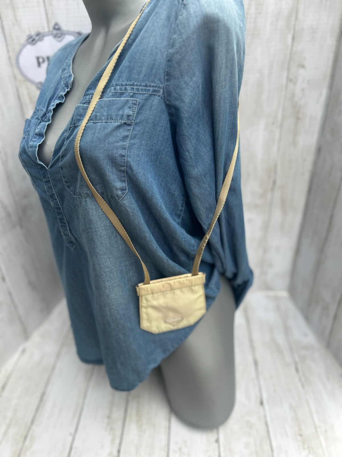PRADA  FLAT Tessuto BIEGE NYLON CROSS BODY or Lanyard #7 Authentic Made in Italy