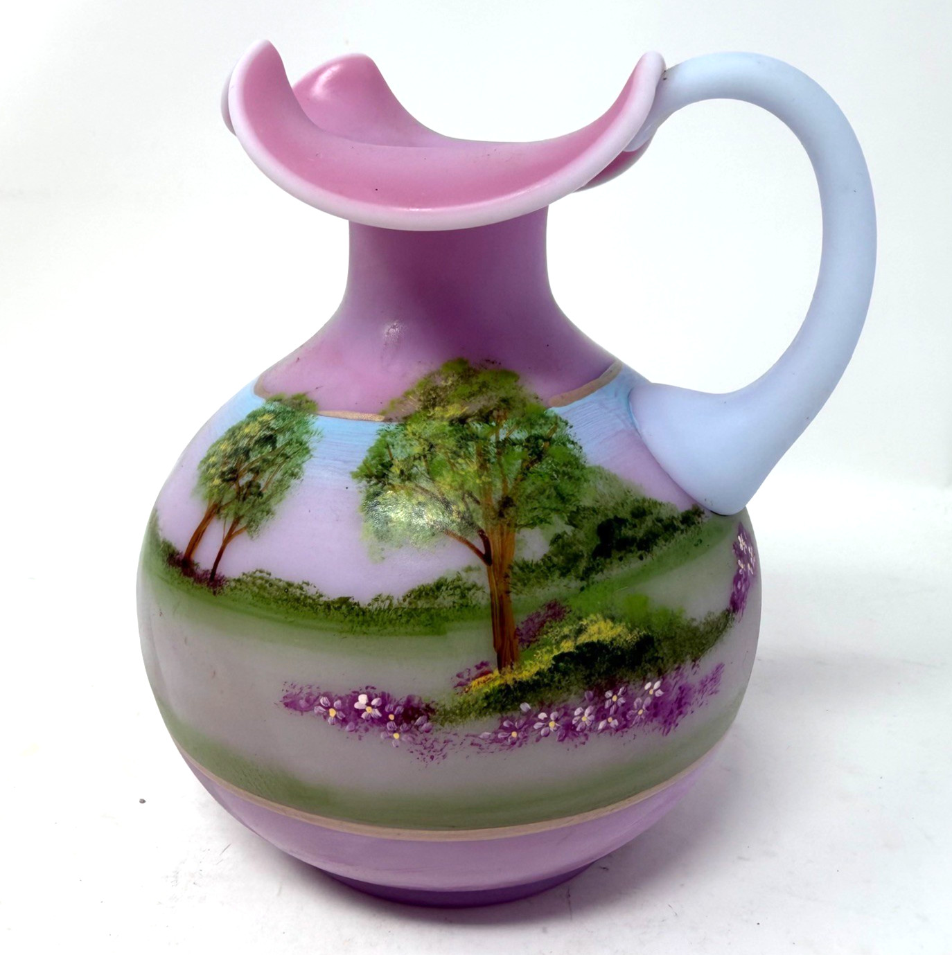 Fenton Meadow Scene Vase with Handle Signed Numbered CA Hall 16/25