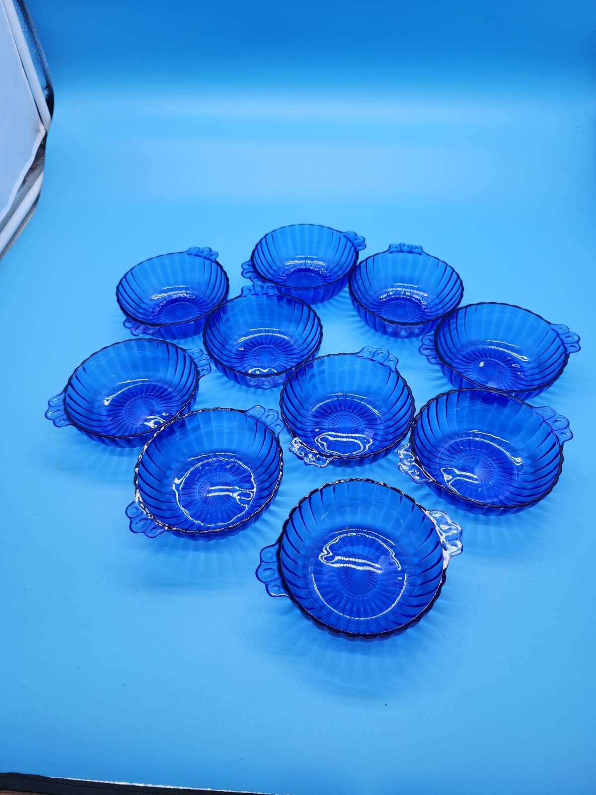 Vintage Hazel Atlas Moderntone Cobalt Blue Dessert Bowls Set of 10 Depression Gl