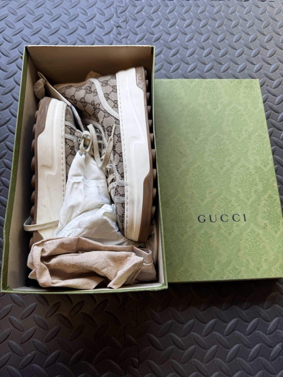 GUCCI Tennis 1977 Tennis GG Canvas High Cut Sneakers Brown Used  7+
