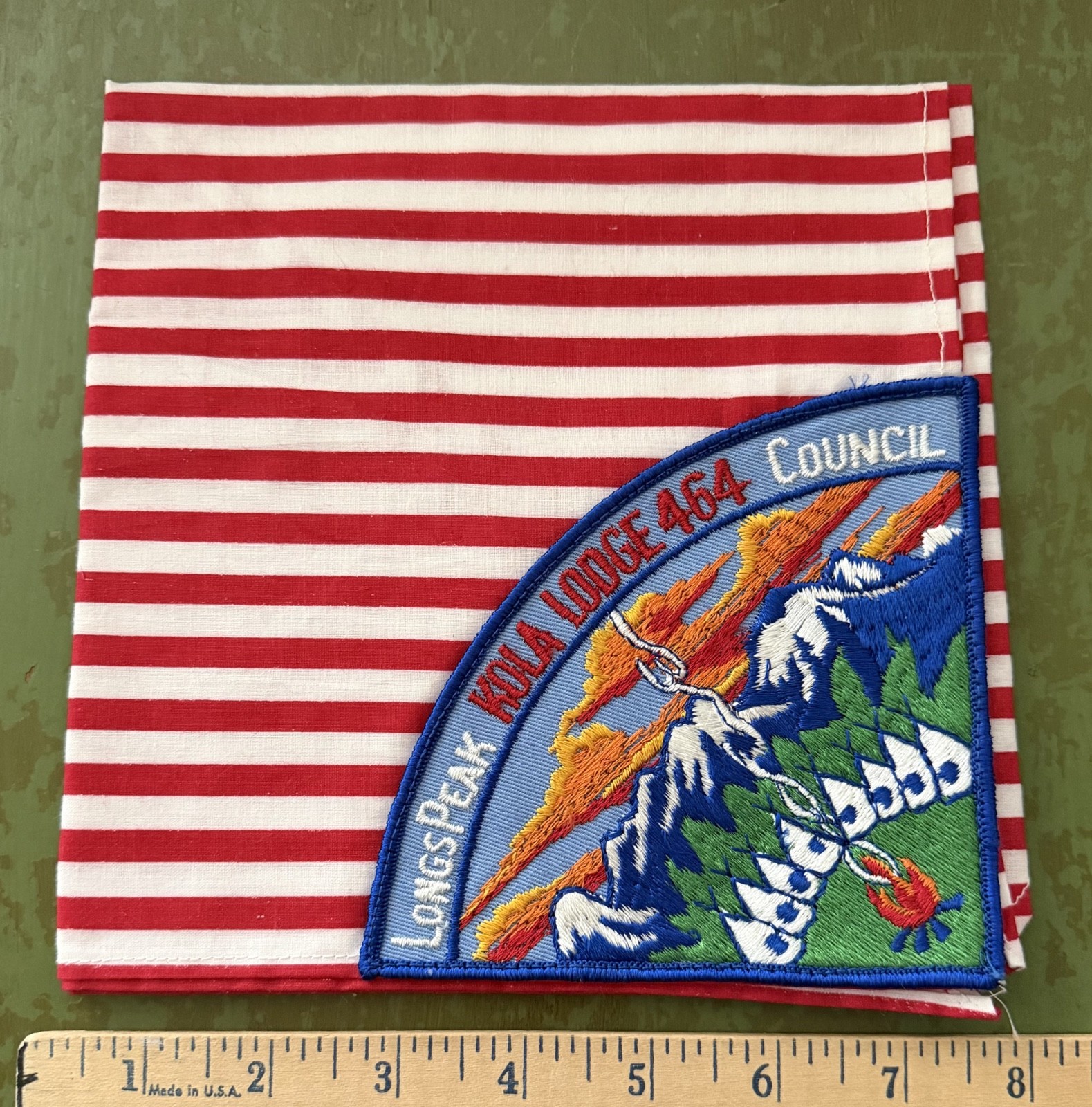 Vintage 1970s OA KOLA LODGE 464 Longs Peak Council PIE PATCH NECKERCHIEF WWW CO