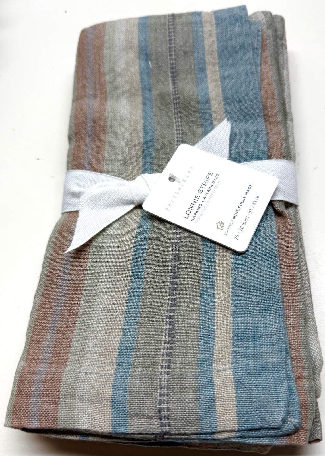 Pottery Barn Lonnie Striped Linen Dinner Napkins Set of 4 Flax Multicolor NWT Pottery Barn Lonnie Striped Linen Dinner Napkins Set of 4 Flax Multicolor NWT