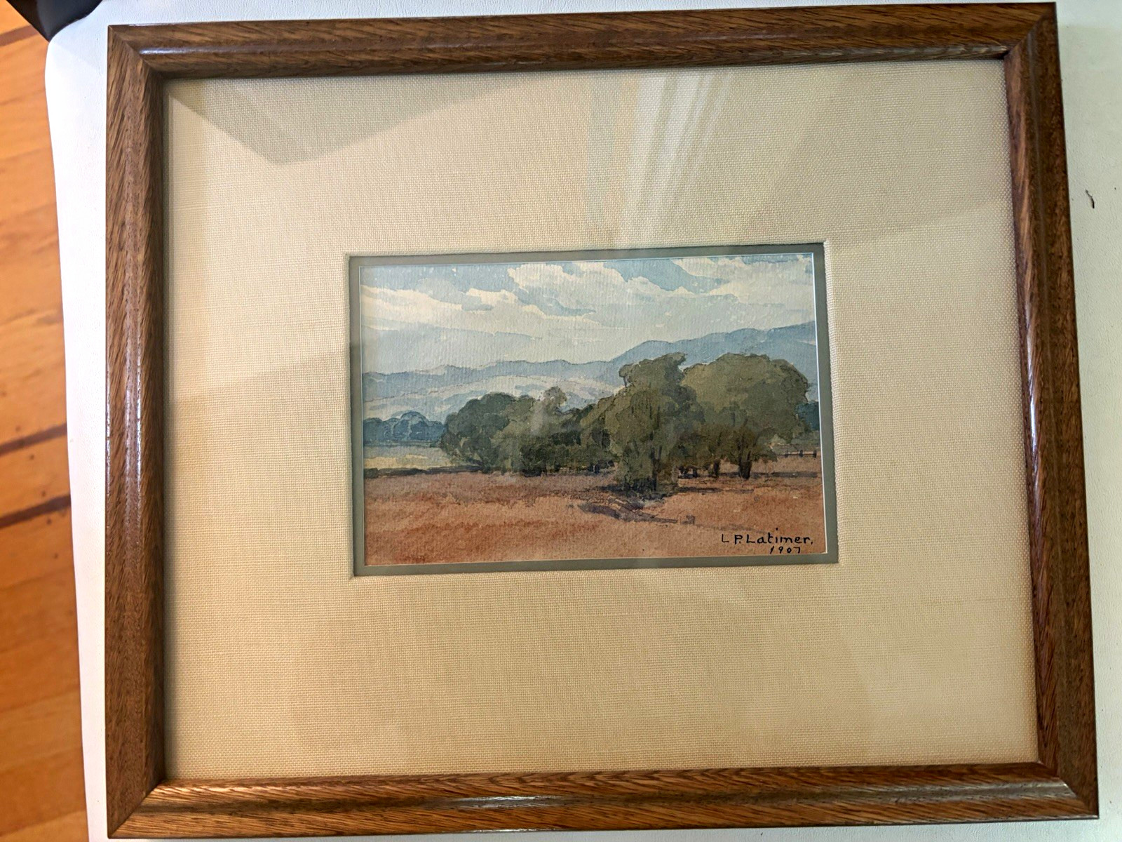 L.P. Latimer 1907 Original California Landscape Watercolor Painting Framed