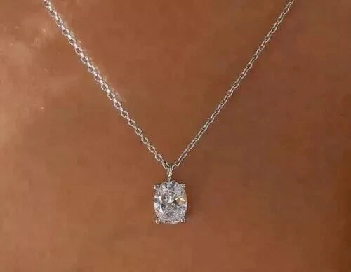 2 Ct Oval Cut Lab Created Diamond Solitaire Pendant Necklace 14k White Gold Over