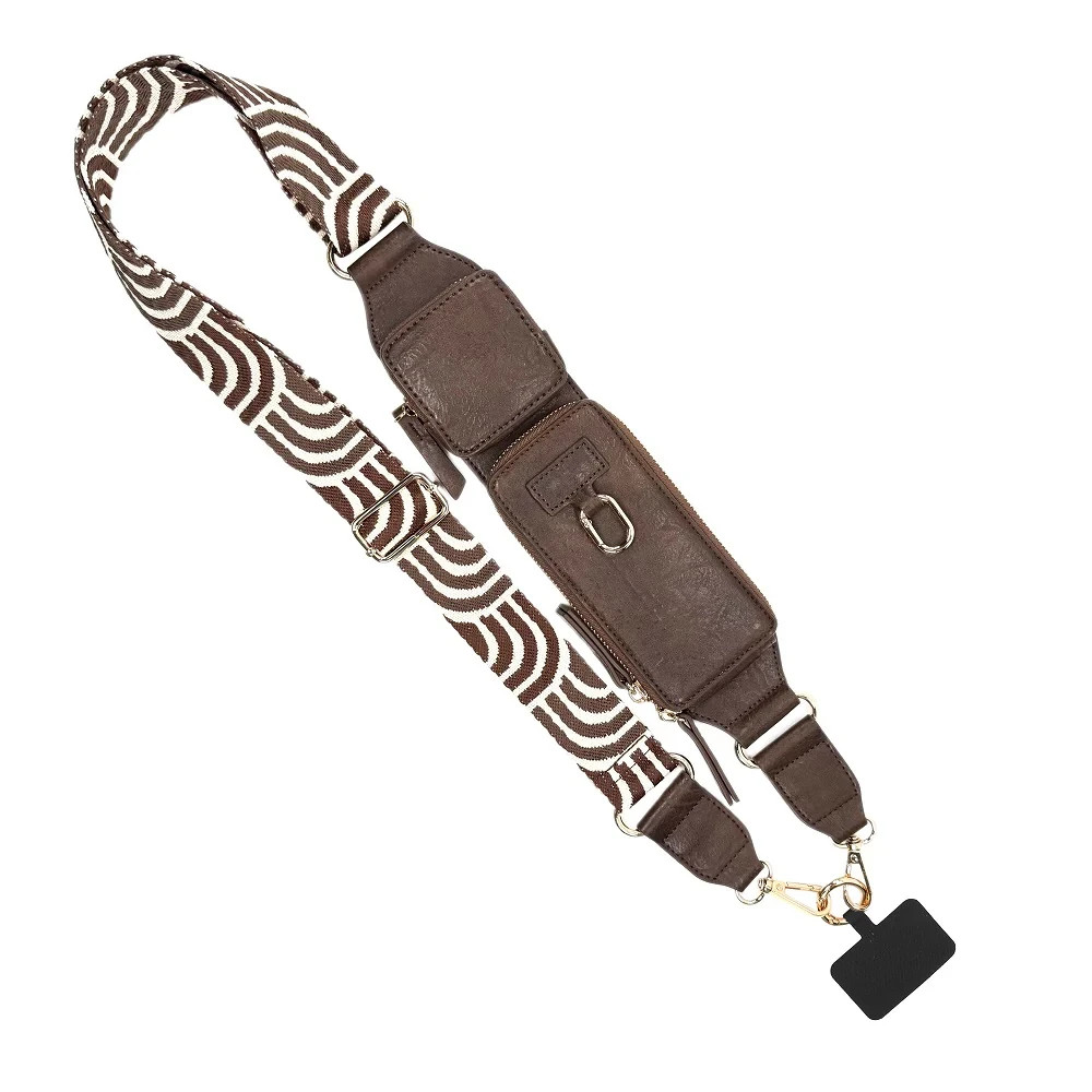 SAVE THE GIRLS ZIP & CLIP CROSSBODY BROWN WHITE ESPRESSO CELL PHONE STRAP RFID