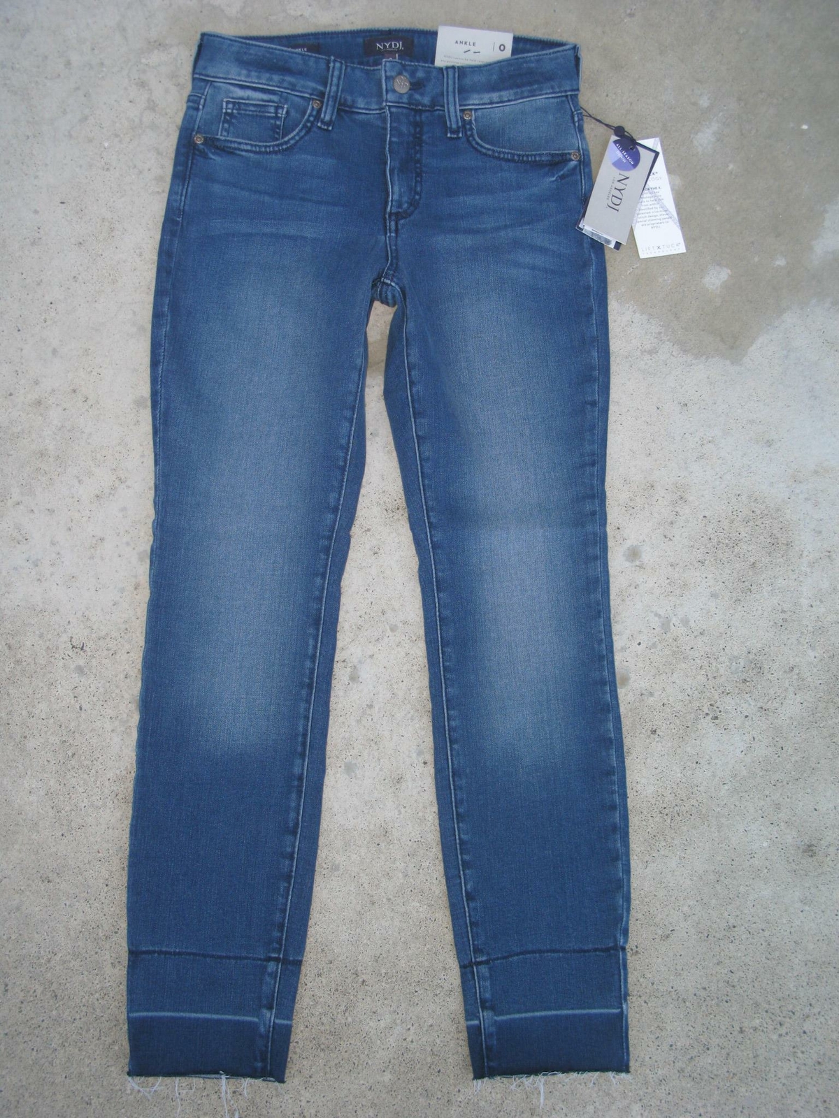 NEW NYDJ Alina Mid Skinny Ankle Jean Women Sz 0 Blue Distressed+Stretch+Raw Hem