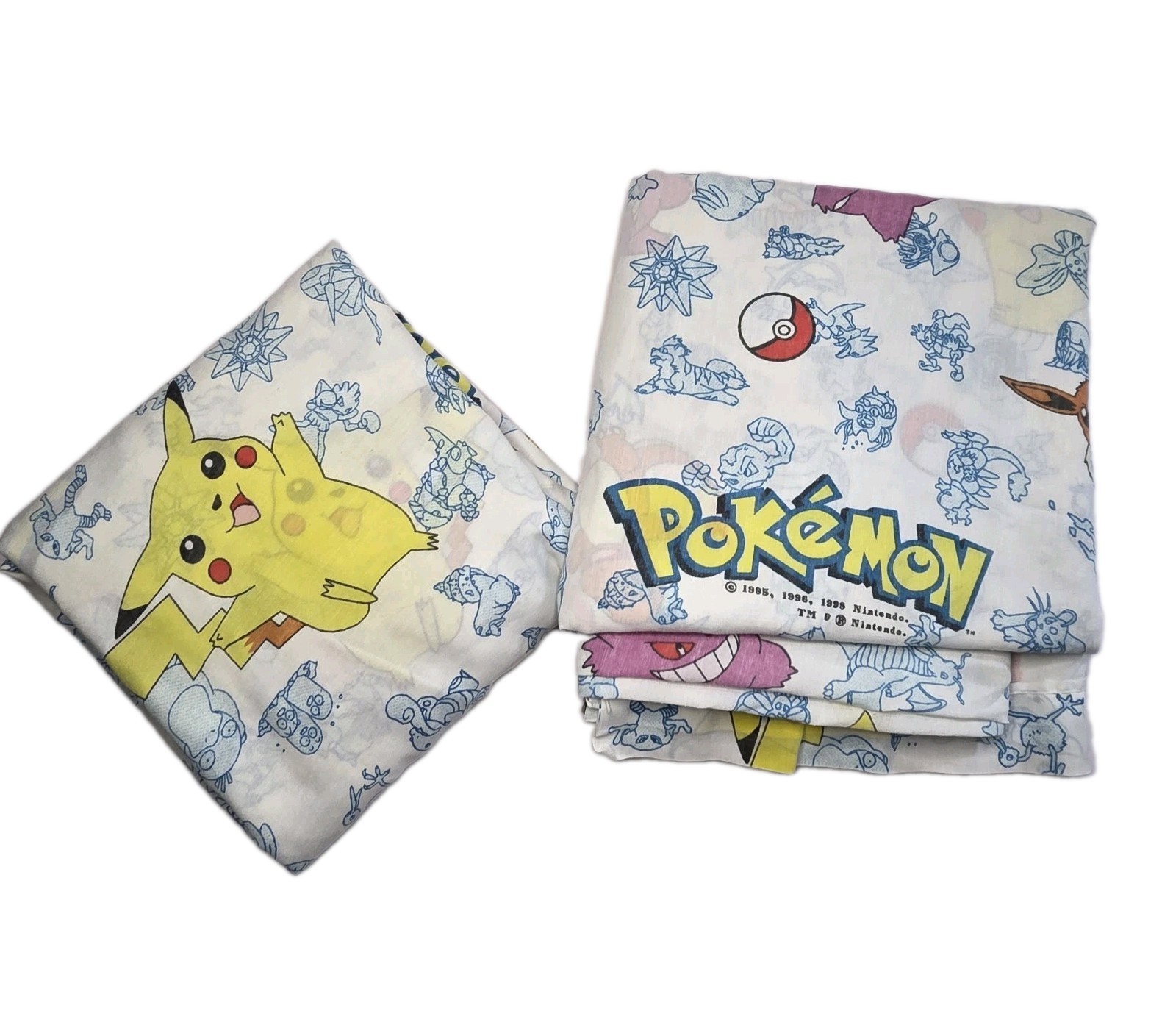Title: Vintage 1998 Pokemon Twin Sheet Set Gen 1 Pikachu Gengar Springs...