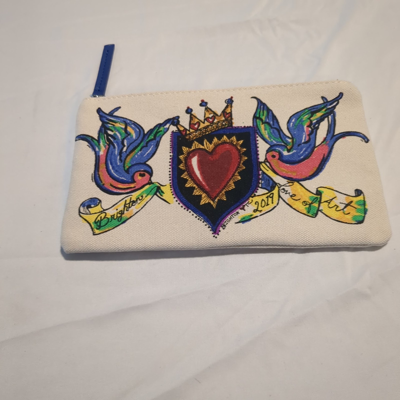 Brighton 2019 Love of Art Birds Heart Crown Canvas Pouch Cosmetic Bag Clutch Brighton 2019 Love of Art Birds Heart Crown Canvas Pouch Cosmetic Bag Clutch