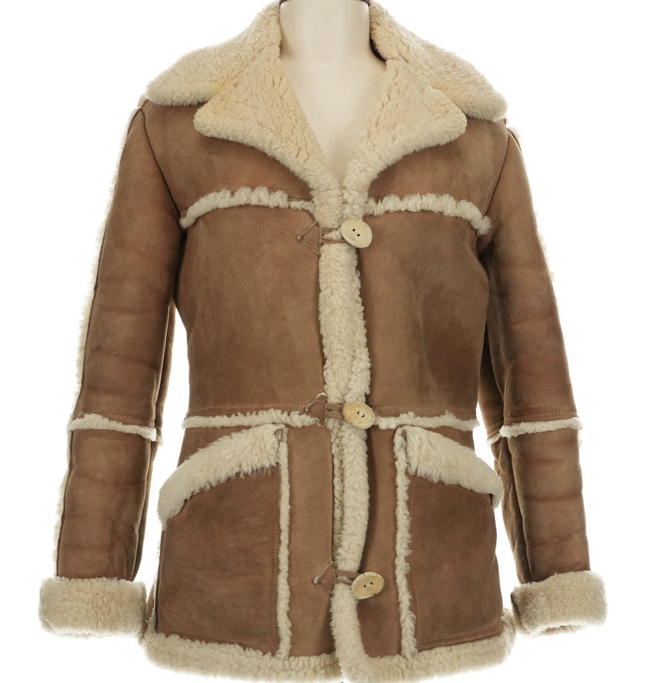 1970\'s VINTAGE OVERLAND Suede Shearling Sheepskin Coat Woman Med-Lg Collecable