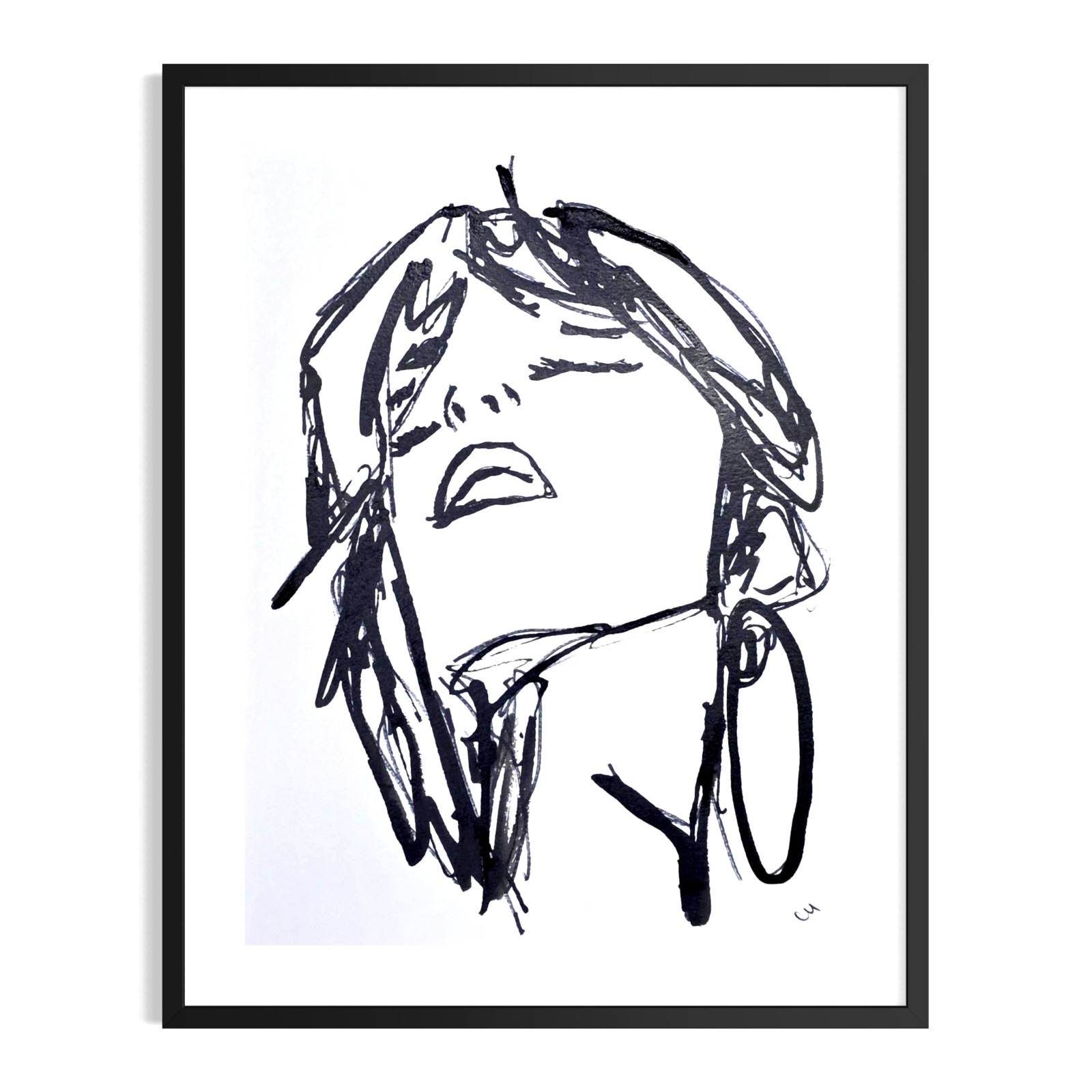 Original Signed 9x12 Abstract Womens Portrait Wall Art Acrylic Black White Paper