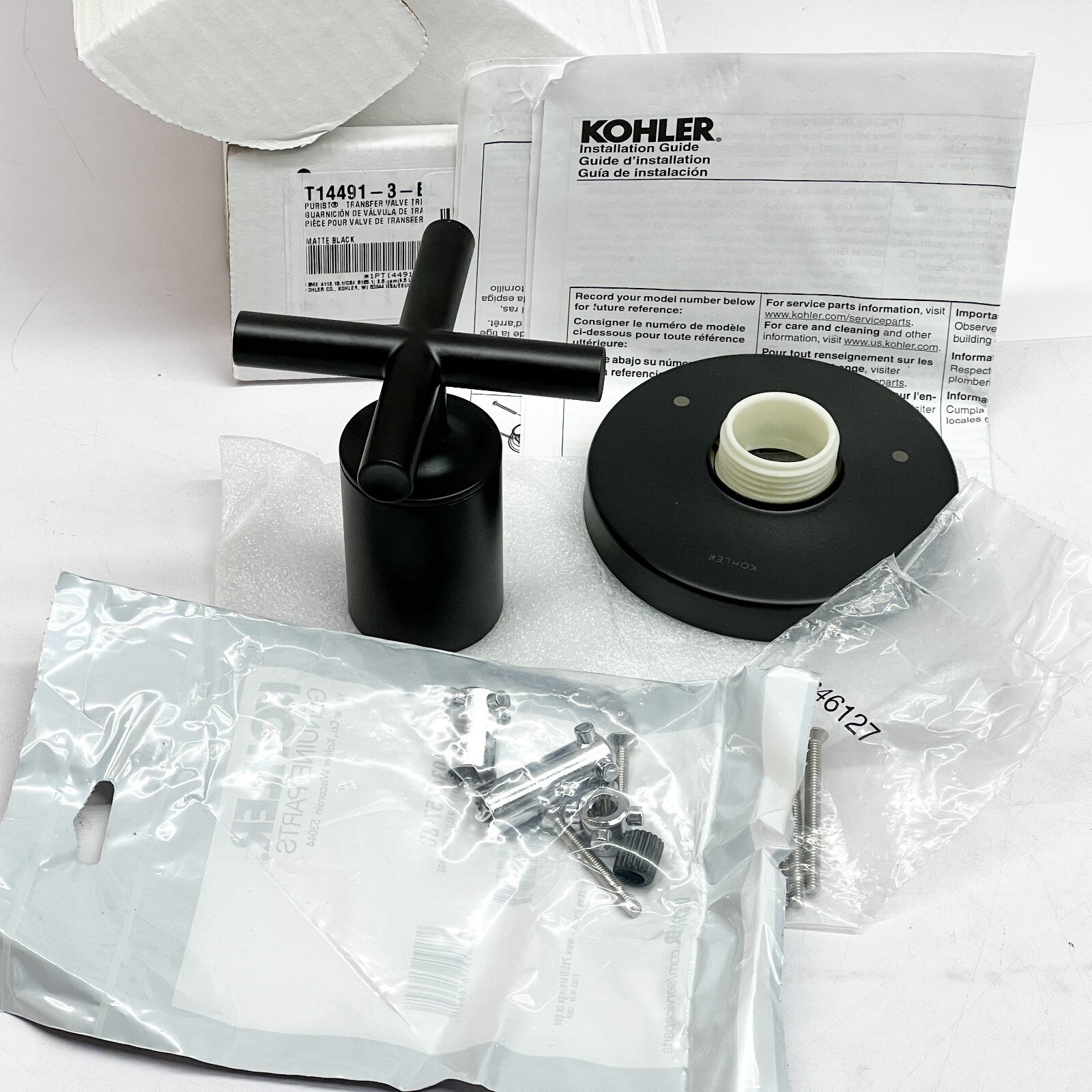 Kohler T14491-3-BL Purist MasterShower transfer valve trim cross handle Black Kohler T14491-3-BL Purist MasterShower transfer valve trim cross handle Black