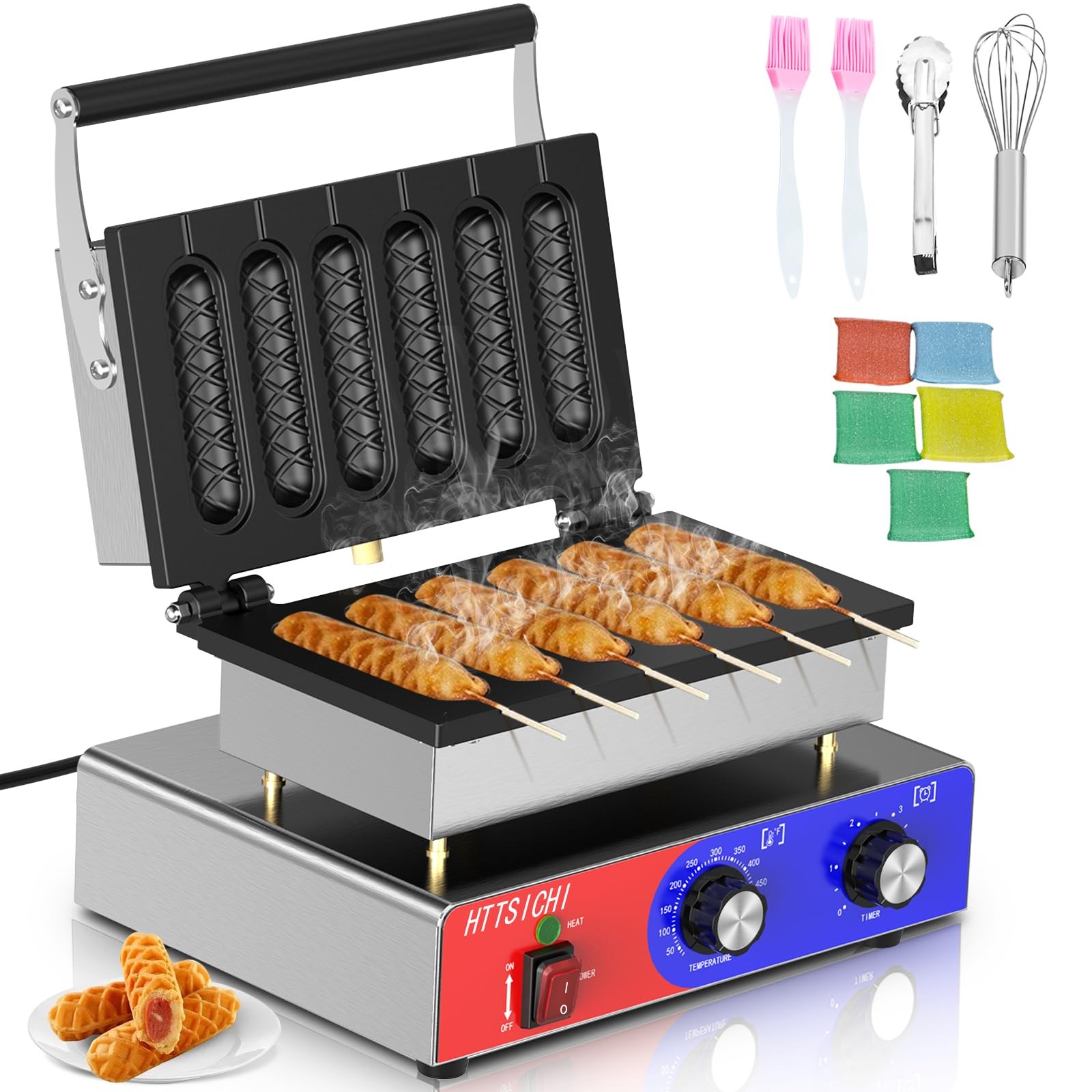 Waffle Stick Maker -Commercial Corn Dog Maker w/Non-stick Baking Pans, 550 ℉ Tem