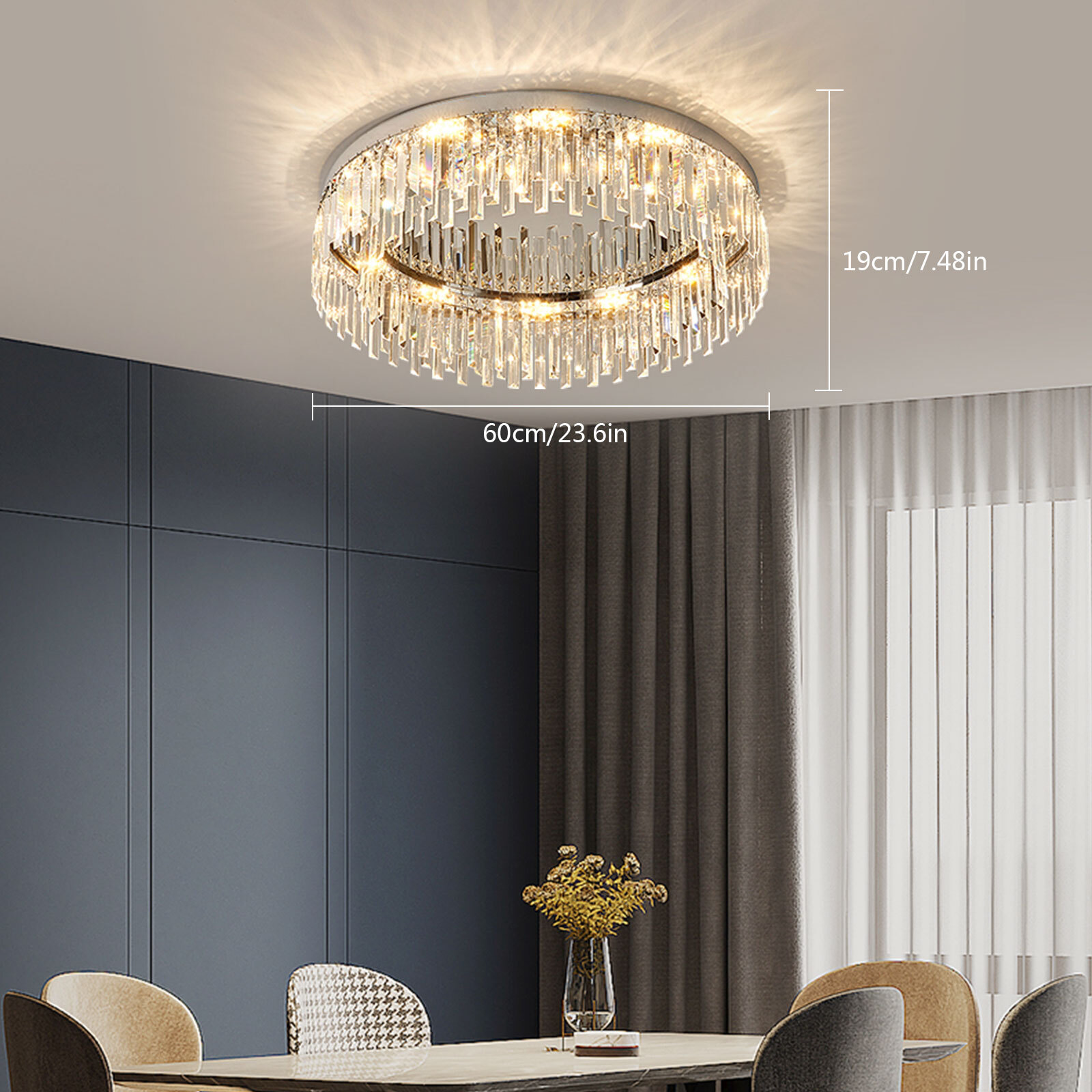 Modern Flush Mount Crystal Chandelier LED Ceiling Light Pendant Lamp Fixture 40w
