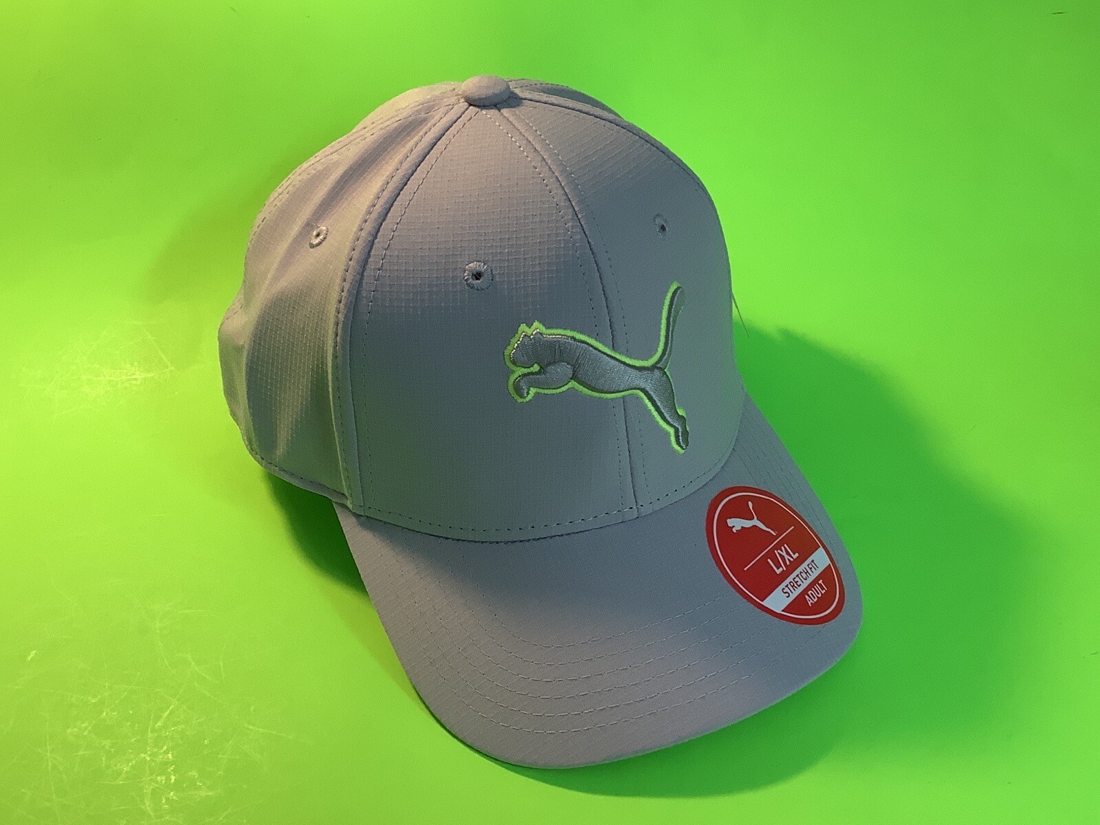 PUMA Stretch Fit Adult Hat Size L/XL Gray w/Green NEW PUMA Stretch Fit Adult Hat Size L/XL Gray w/Green NEW