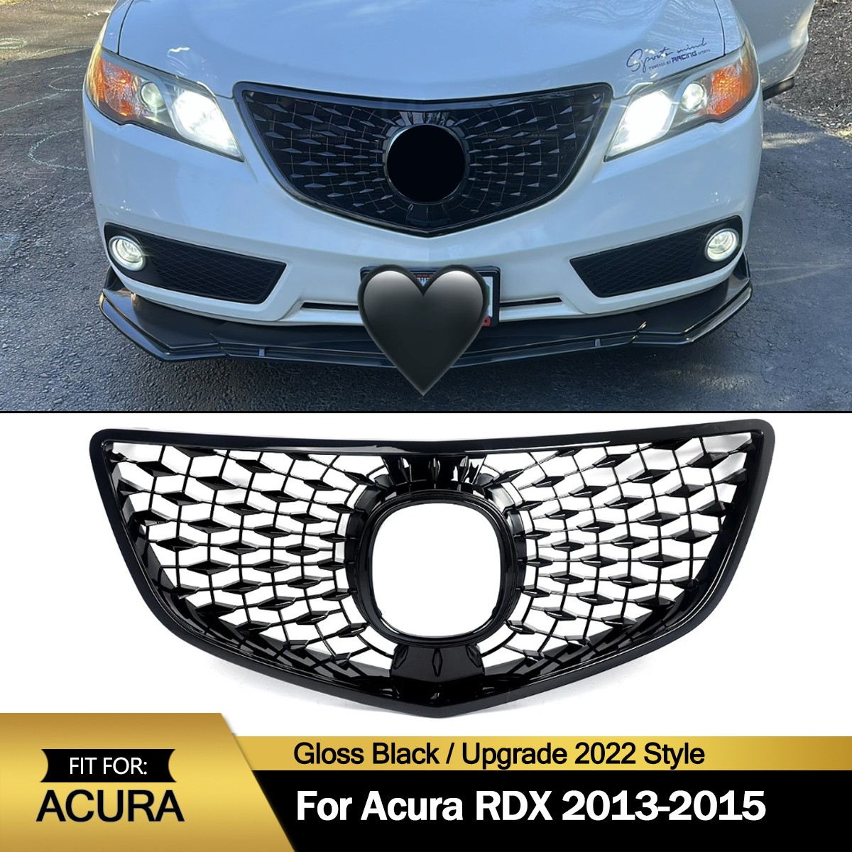 Gloss Black Front Bumper Grille For 2013 2014 2015 Acura RDX Upgrade 2022 Style