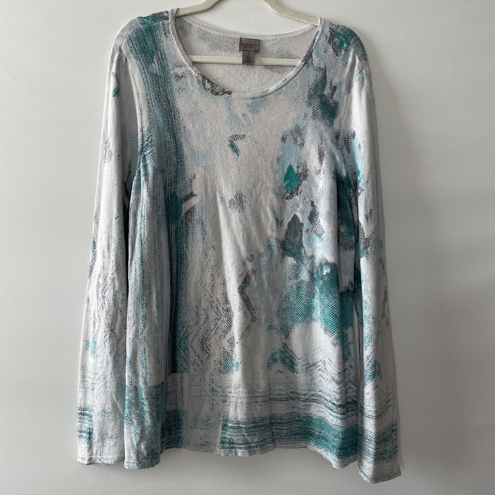 Chico\'s Easywear Sweater Top Long Sleeve Abstract Gray Blue Women\'s Size 3, XL