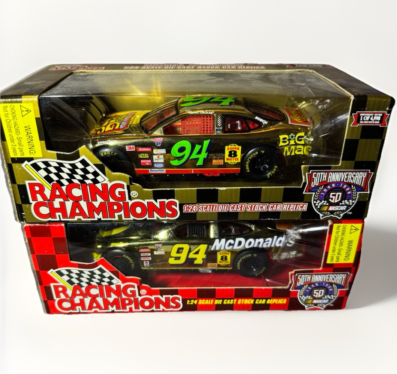 Bill Elliott #94 McDonald’s Big Mac Racing Champions 1:24 Diecast Lot of 2 Gold