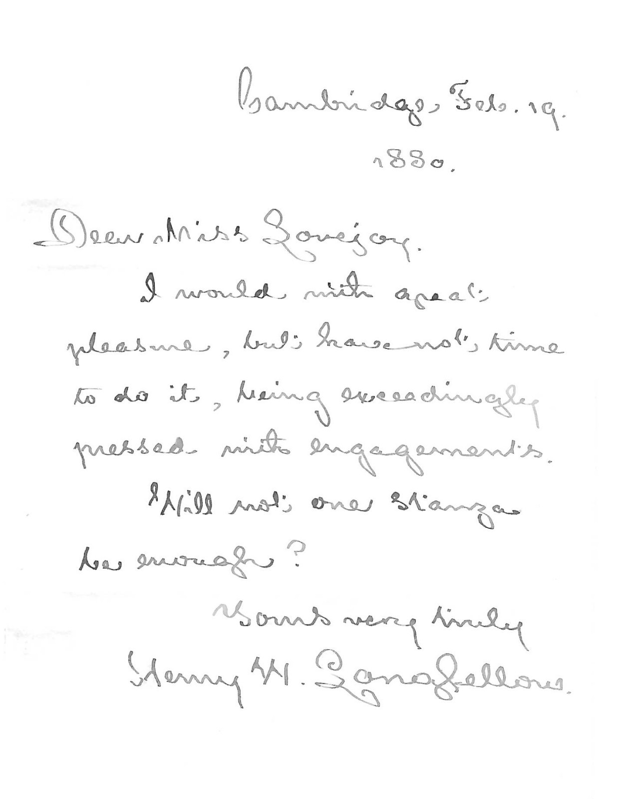 Henry W. Longfellow, One Of America's Most Celebrated Poets, Writes Well Wisher