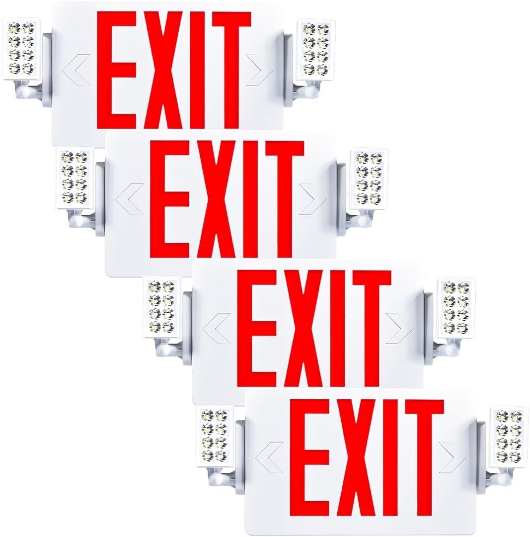 4 Pack LED Exit Sign Emergency Light–Hi Output RED Compact Combo UL 924 Listed 4 Pack LED Exit Sign Emergency Light–Hi Output RED Compact Combo UL 924 Listed