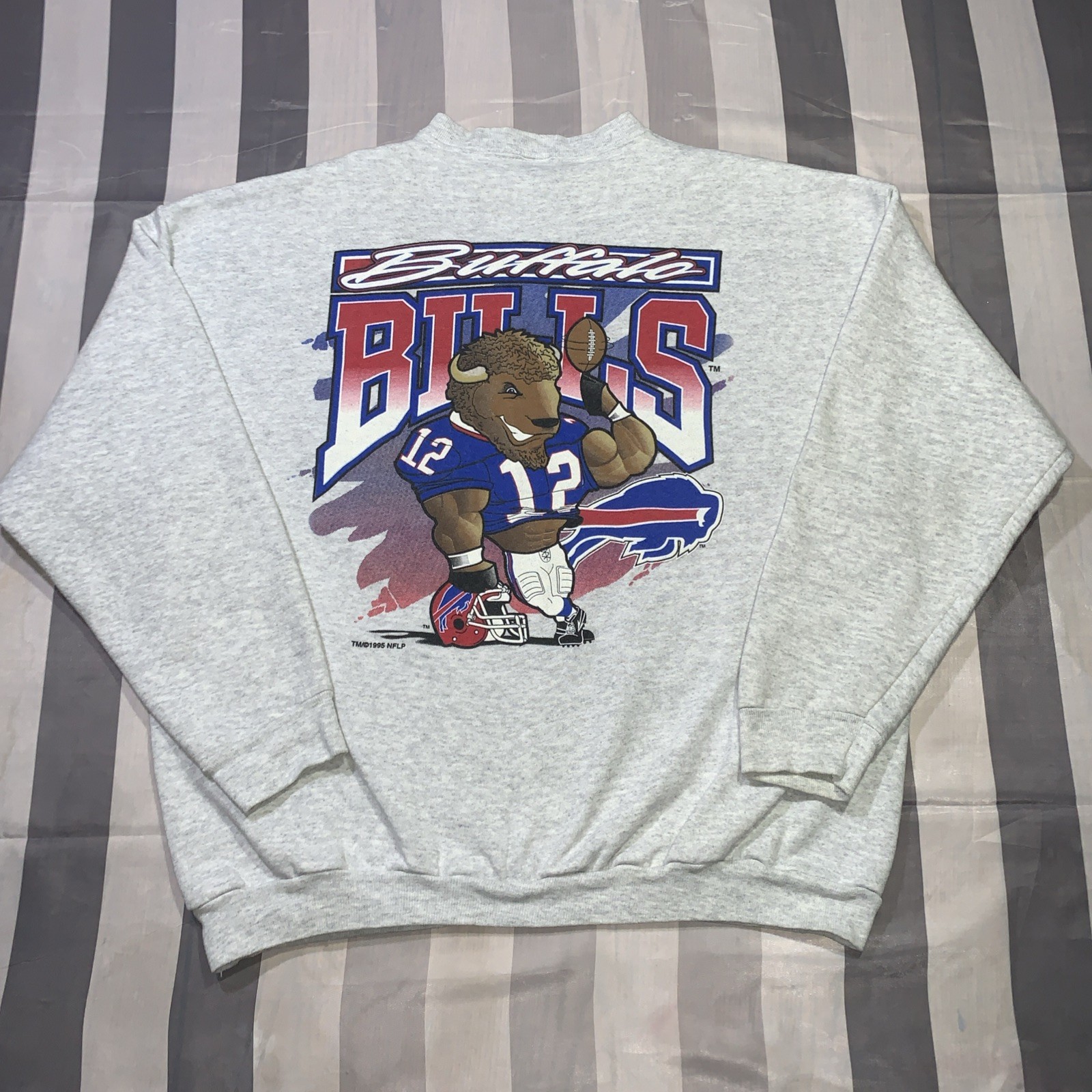 Vintage 1995 Buffalo Bills Crewneck Double Sided AOP Buffalo Mascot Logo 7 XL
