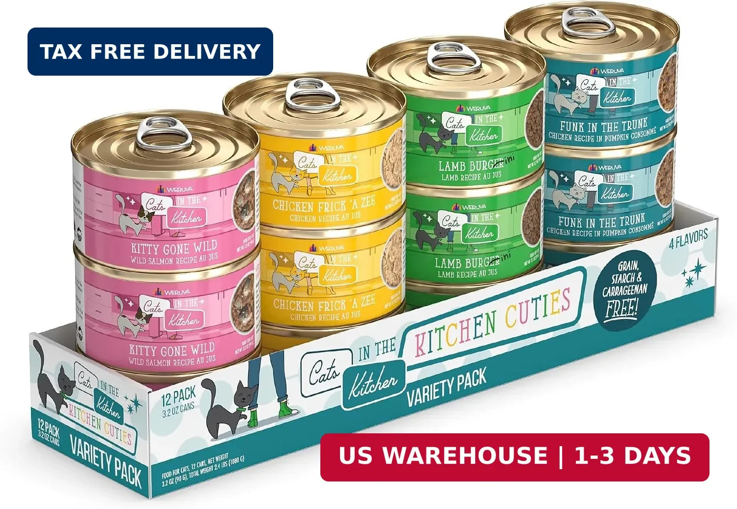 Weruva Cats in the Kitchen, Kitchen Cuties Variety Pack, Wet Cat Food, 3.2oz Can