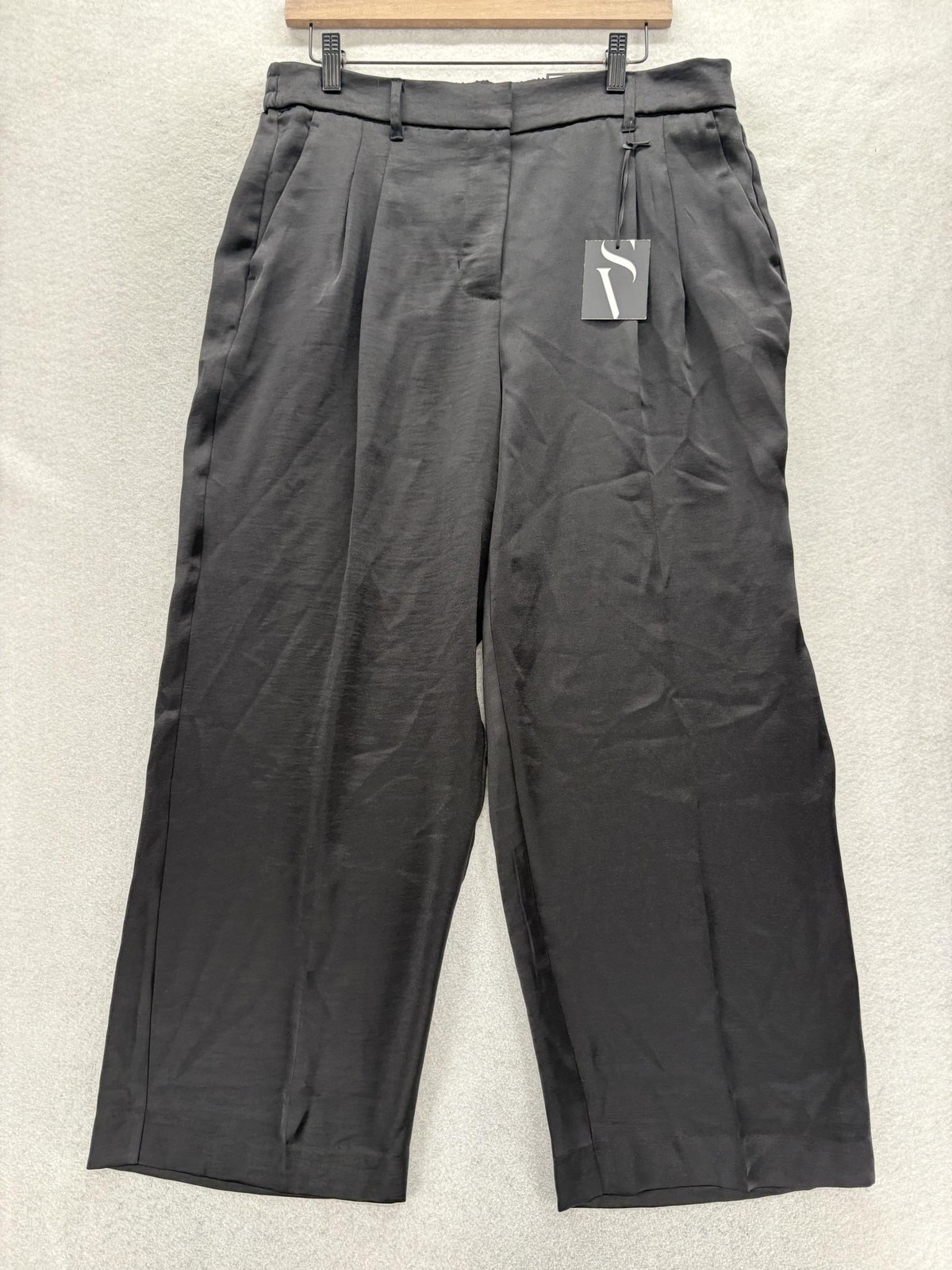 Simply Vera Vera Wang Satin Dress Pants Womens 12 Black Wide Leg Pull On Career