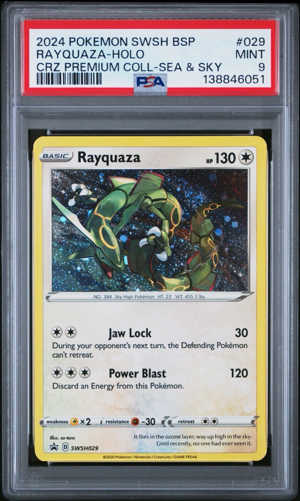 2024 Swirl Pokémon Rayquaza Crown Zenith Sea & Sky Holo #029 PSA 9