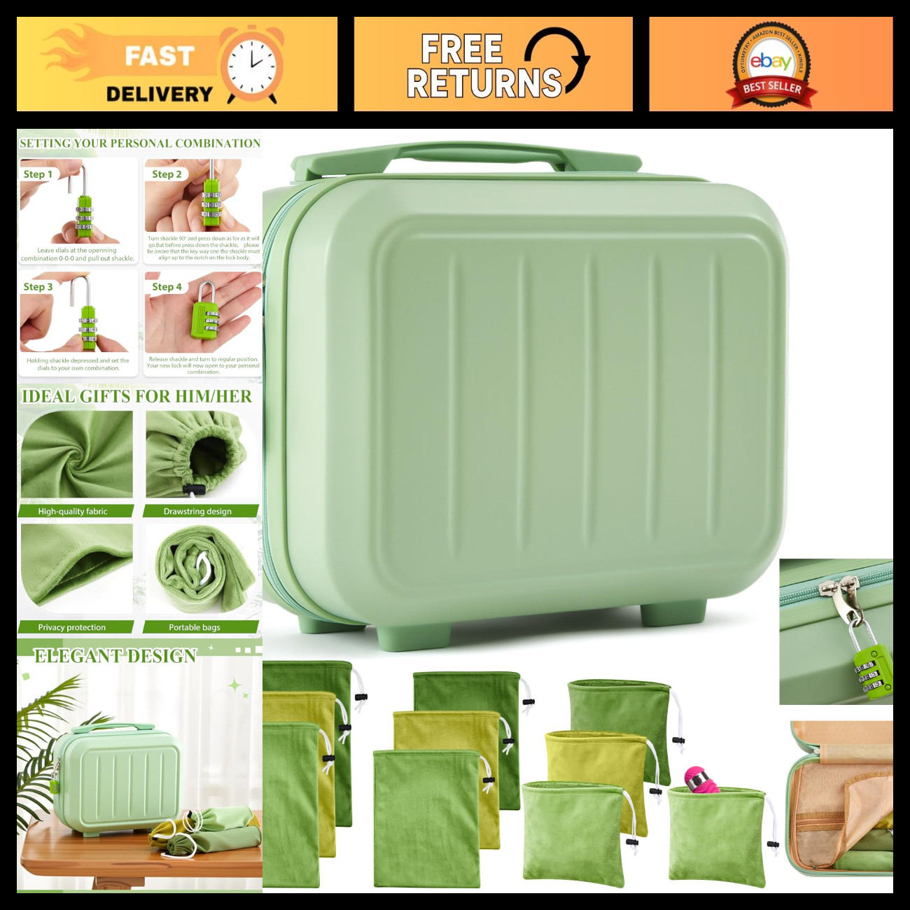 Adult Game Toy Storage Box Case with 3 Size Bags - Green Organizer for Toys