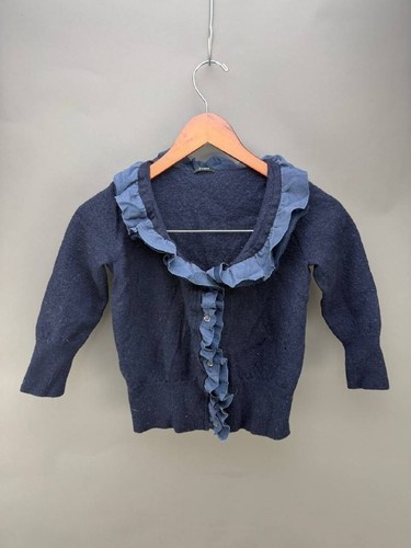 J. Crew Womens Navy Blue Knit Ruffle 100% Merino Wool Cardigan Size L J. Crew Womens Navy Blue Knit Ruffle 100% Merino Wool Cardigan Size L