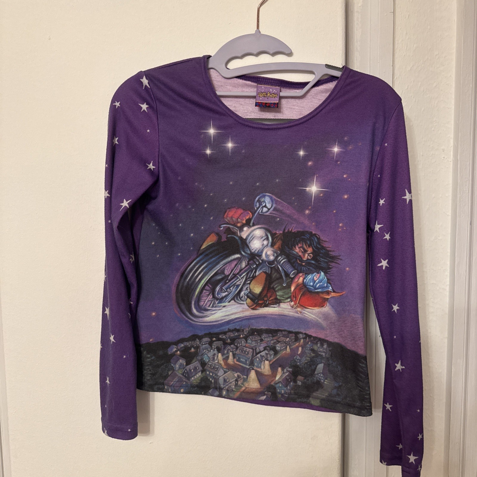 Harry Potter Vintage y2k Purple Long Sleeve Star Lightning Bolt Graphic Shirt 