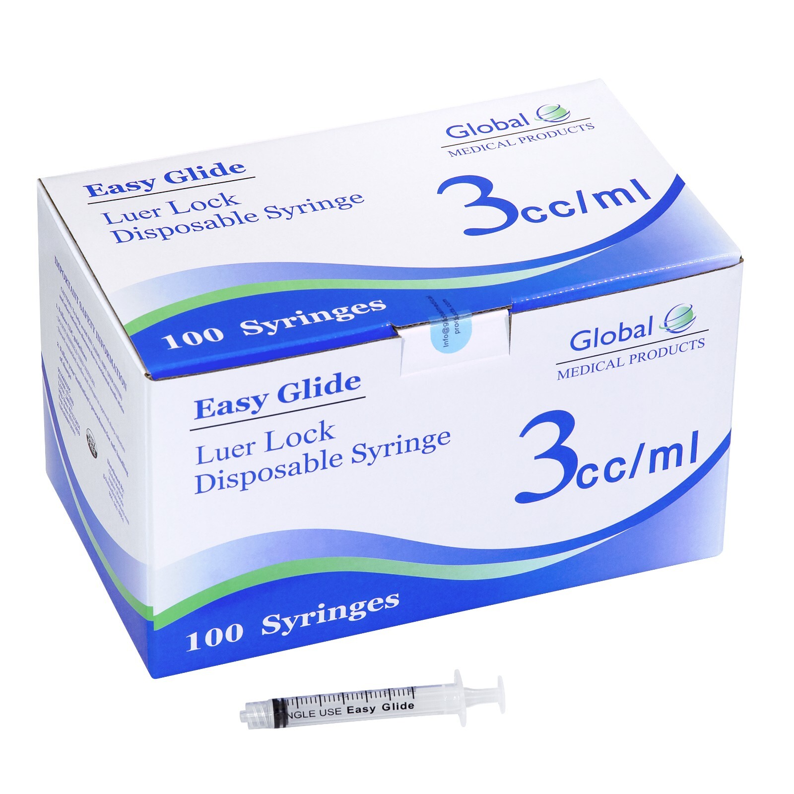 Global Medical Products - 3cc Luer Lock Syringe - QTY 100 Global Medical Products - 3cc Luer Lock Syringe - QTY 100
