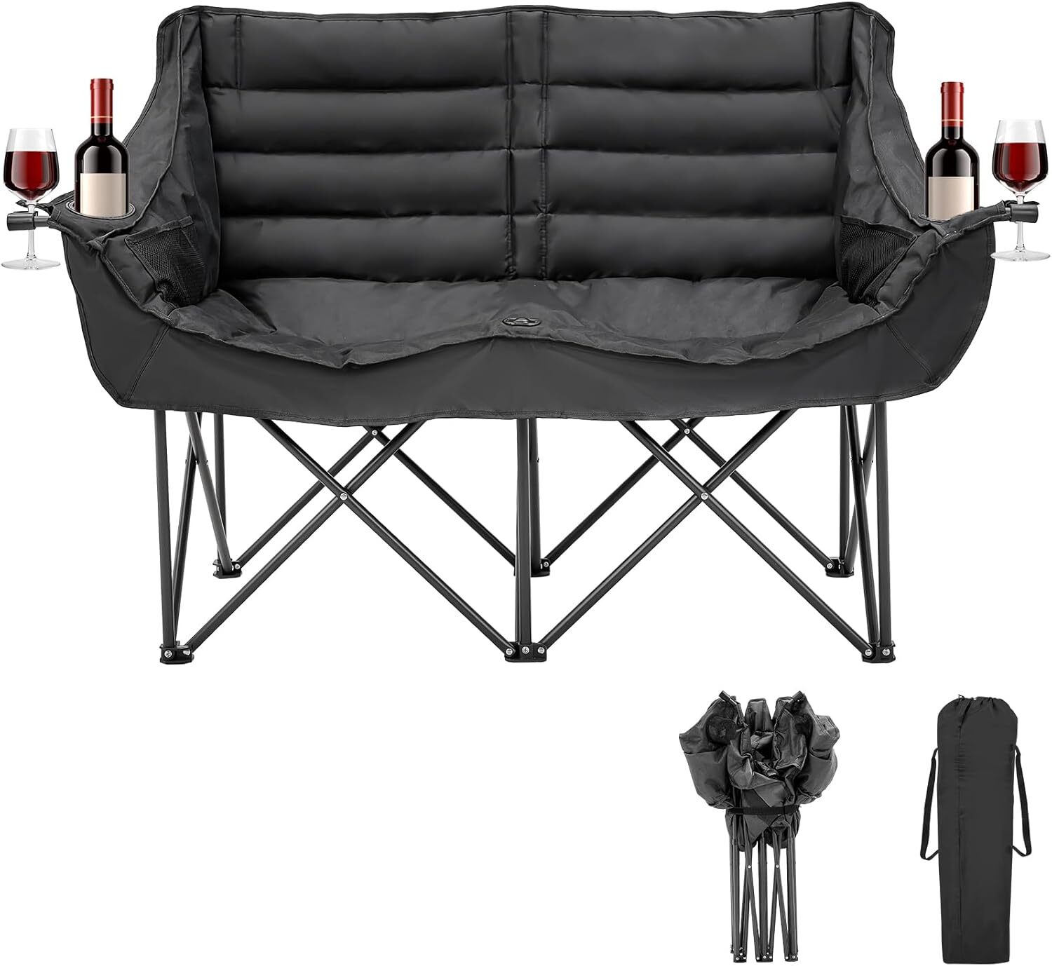 NAIZEA Double Camping Chair for 2 Person Oversized Padded Folding Loveseat 600lb
