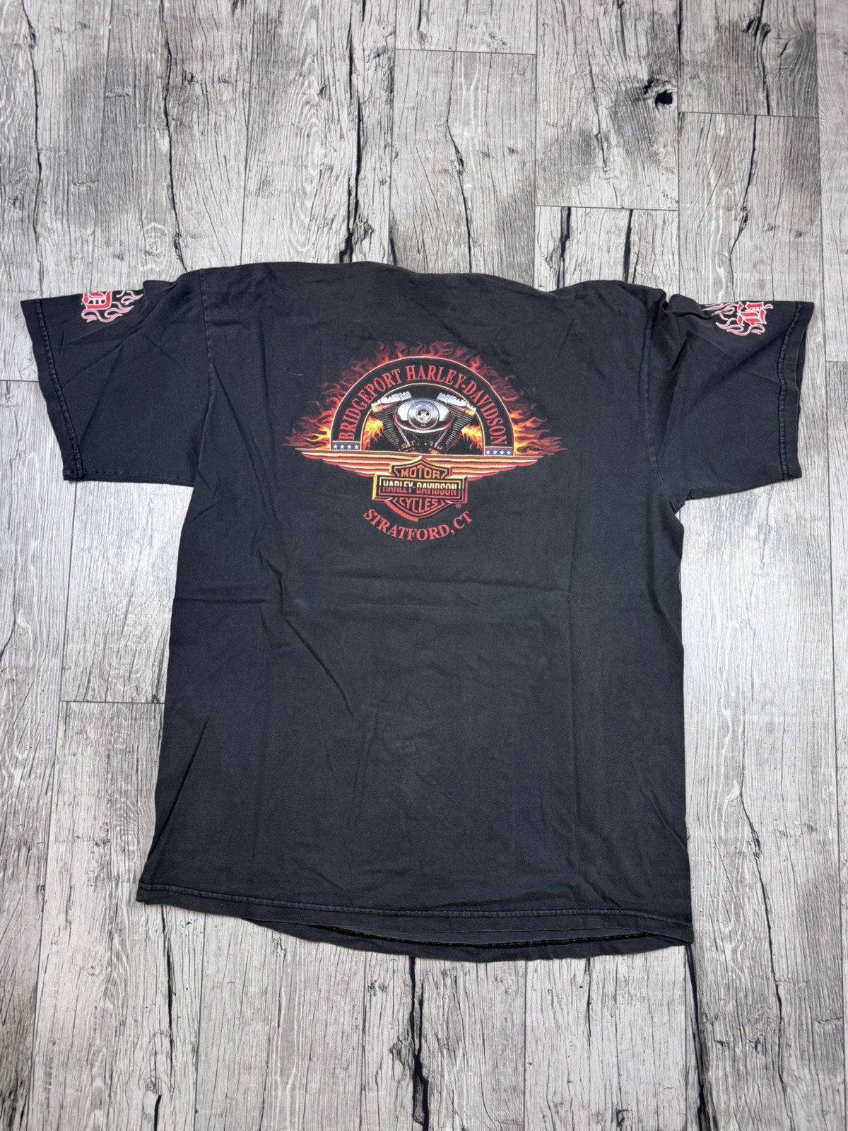 Vintage Harley Davidson Shirt Mens XL Black Flame Eagle Y2K Faded