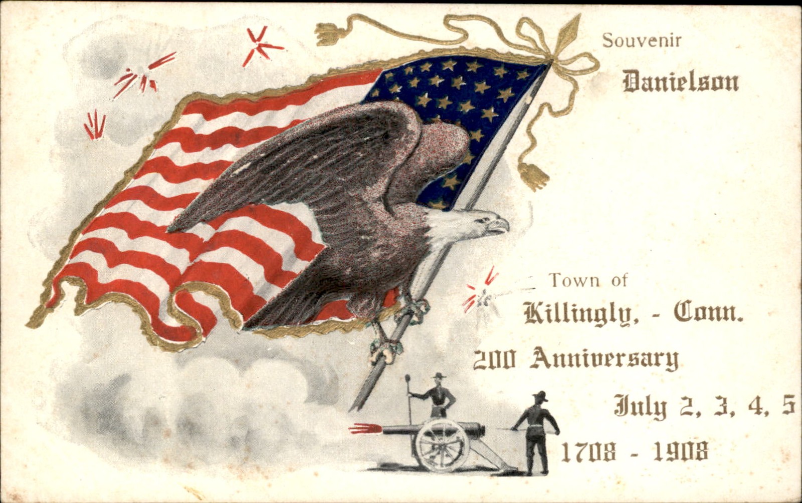 Killingly CT 200th Anniv Eagle American flag T. P. & Co. c1908 Postcard bhn Killingly CT 200th Anniv Eagle American flag T. P. & Co. c1908 Postcard bhn