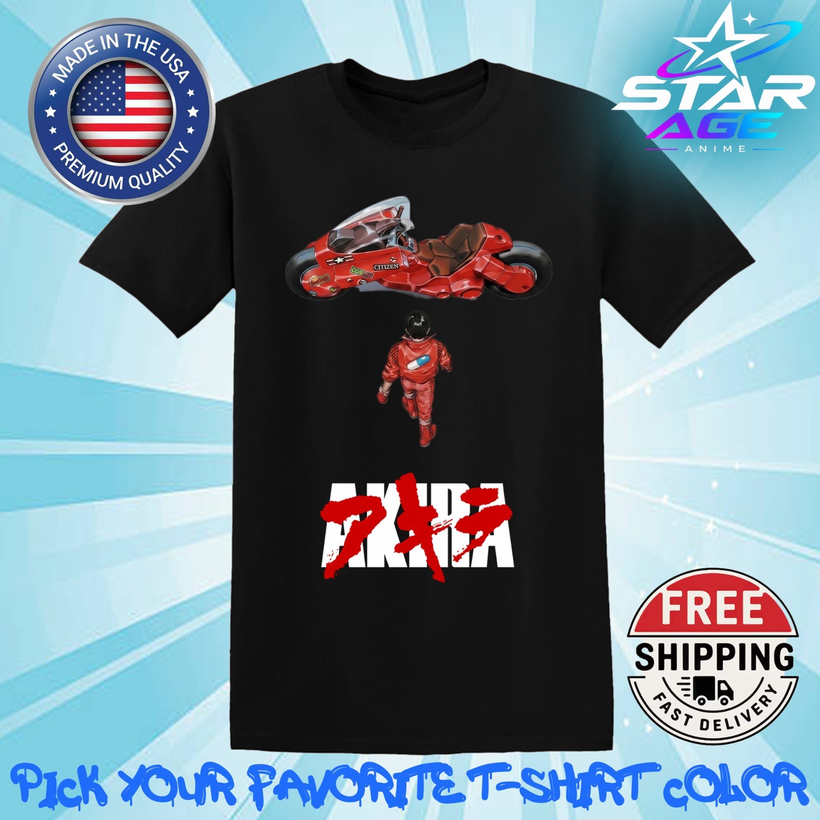 Tee Shirt T-Shirt Akira 1988 Kaneda\'s Iconic Motorcycle Unisex Anime Style