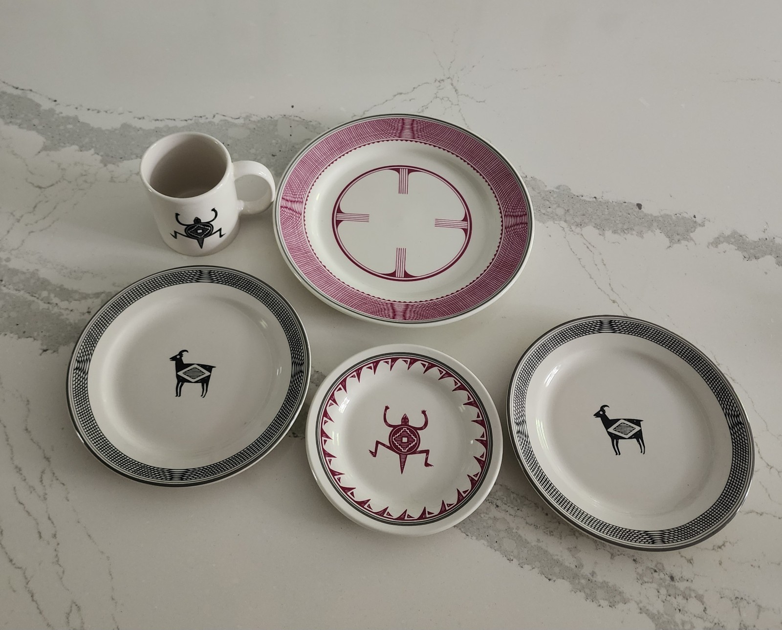 Pipestone Ancient Mimbreno Indian Santa Fe Dining Car China Plates Cup 5 Pieces Pipestone Ancient Mimbreno Indian Santa Fe Dining Car China Plates Cup 5 Pieces
