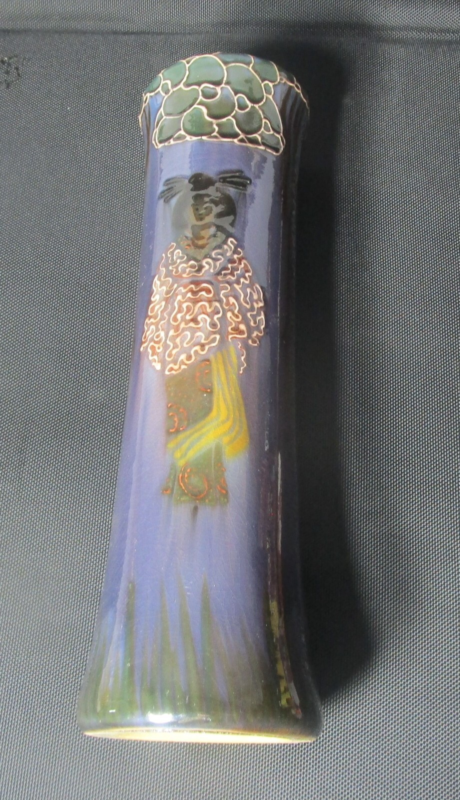 Antique WELLER Birdmal Purple Vase by Frederick Rhead with Asian Lady  c. 1900*