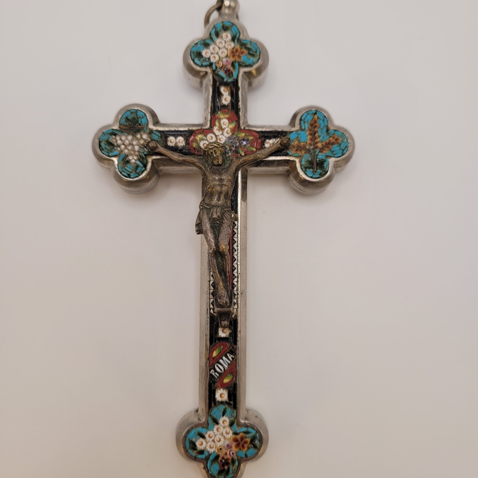 Antique Italian Micro Mosaic Roma Crucifix Cross -Floral - Italy - See Video Antique Italian Micro Mosaic Roma Crucifix Cross -Floral - Italy - See Video