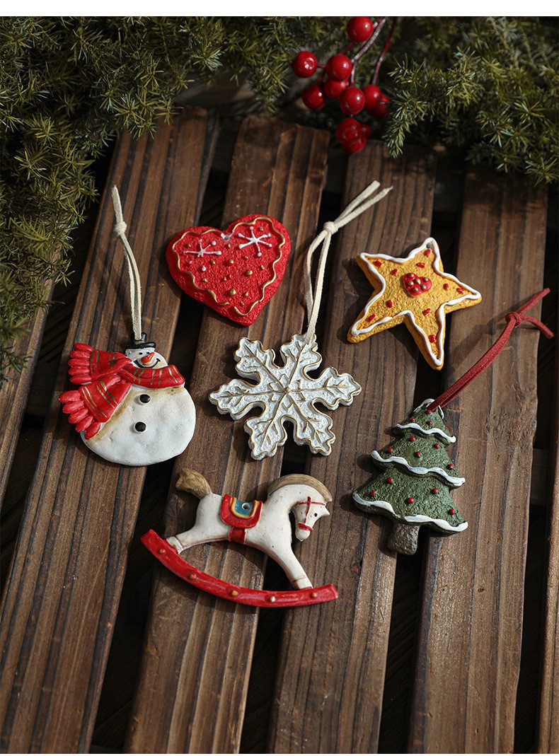 Vintage Resin Christmas Ornaments, Snowflake Heart Star Hanging Decor