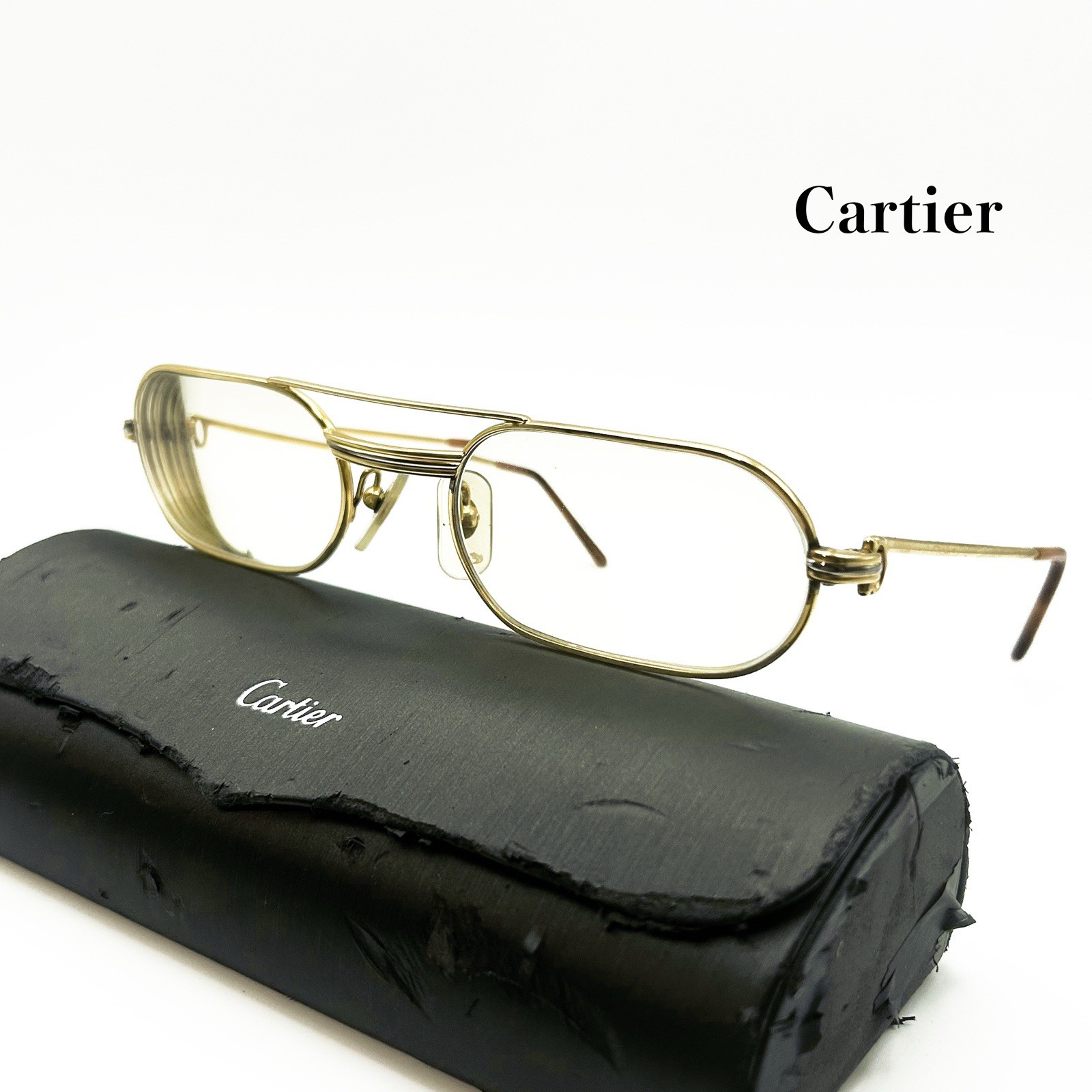 Vintage Cartier Trinity Gold C Logo Light Yellow Rx Eyeglasses 55mm 140mm France