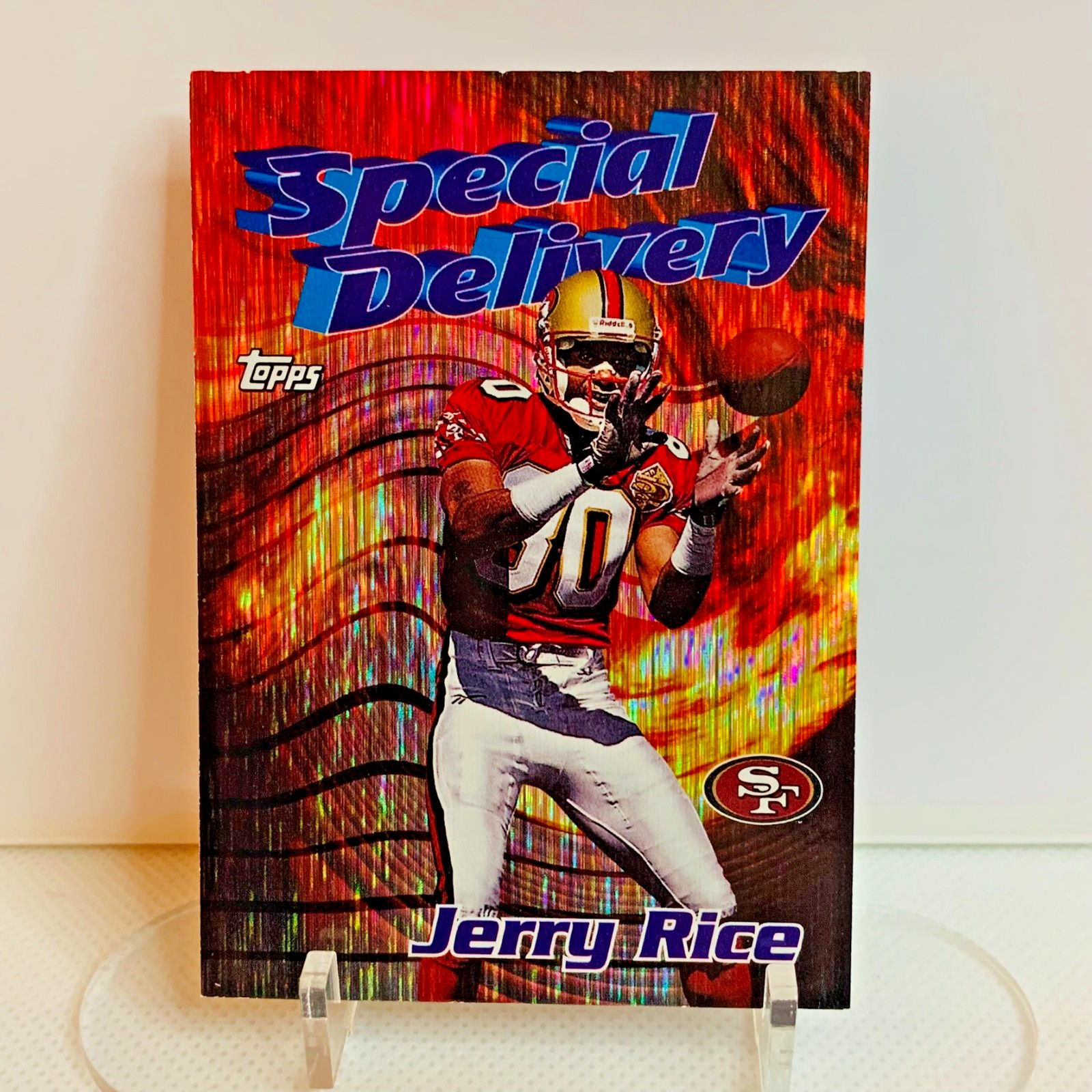 1997 Topps Football Jerry Rice Season\'s Best Special Delivery Red Shimmer #21