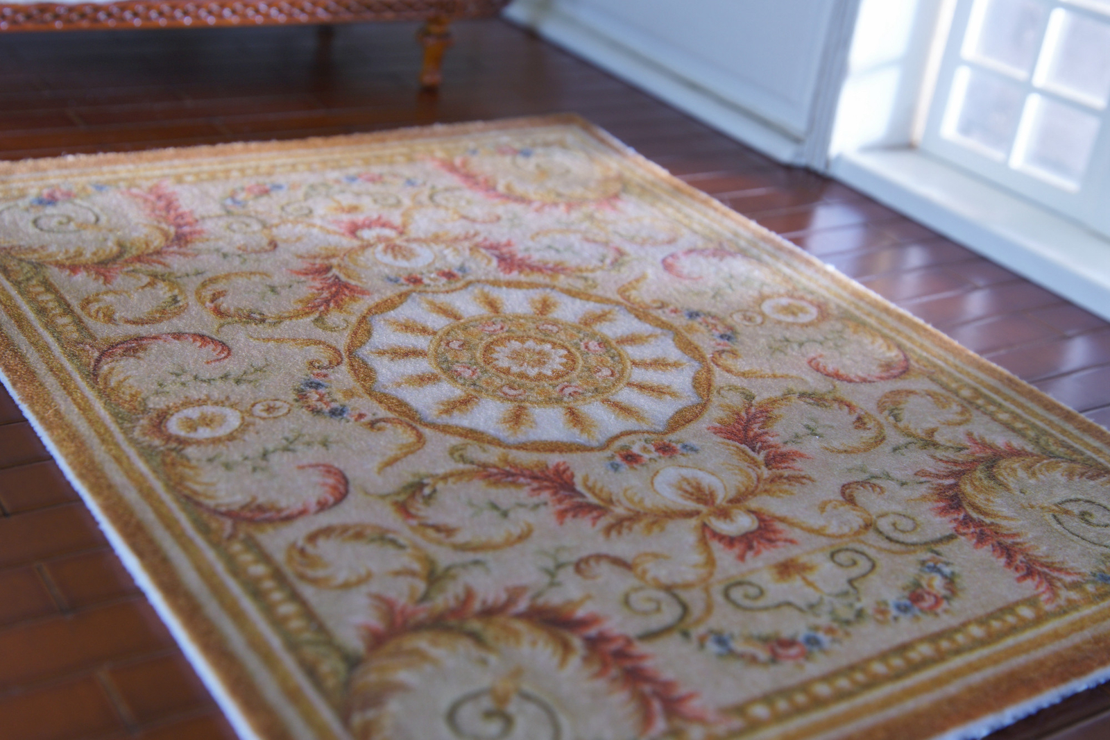 Elegant French Aubusson Inspired Ornamental Miniature Dollhouse Rug 1/12 1/6